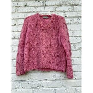 Vintage Famelia Pink Mohair V-neck Sweater handmade in Italy Large